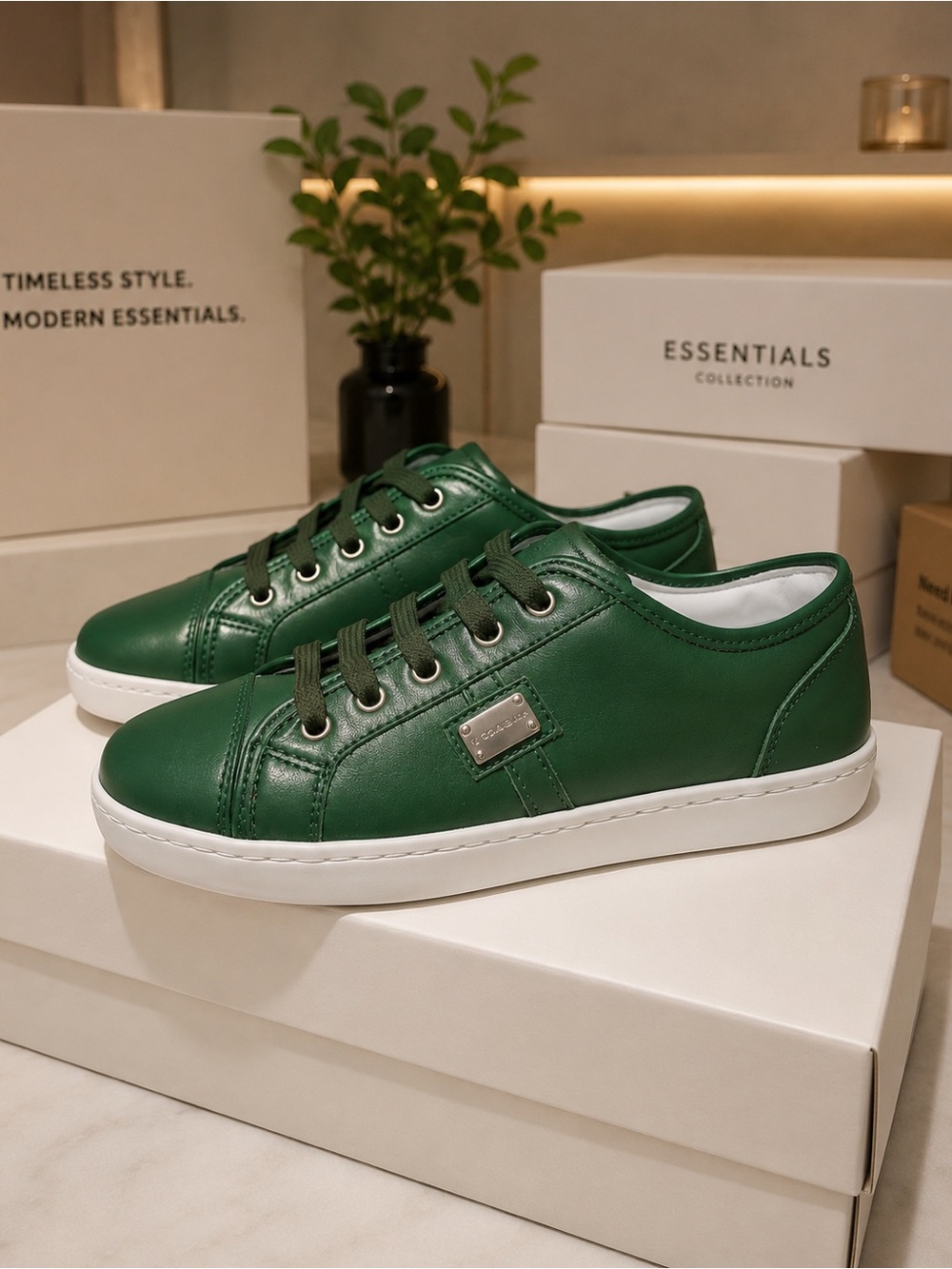 Dolce & Gabbana Kids Original Green Calfskin Lace Up Sneakers